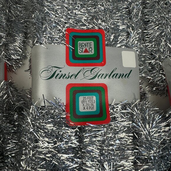 5 Vtg Brite Star Silver Tinsel Garland 25 ft Each Strand Christmas Holiday Prop - Picture 6 of 7